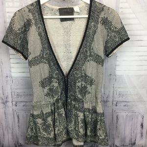 Guinevere Anthropologie Black Lace Print Peplum S